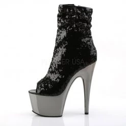 Pleaser ADORE-1008SQ Black Sequins/Dark Pewter Ankle Boot Boots 10 Pleaser ADORE-1008SQ Black Sequins/Dark Pewter Ankle Boot Boots