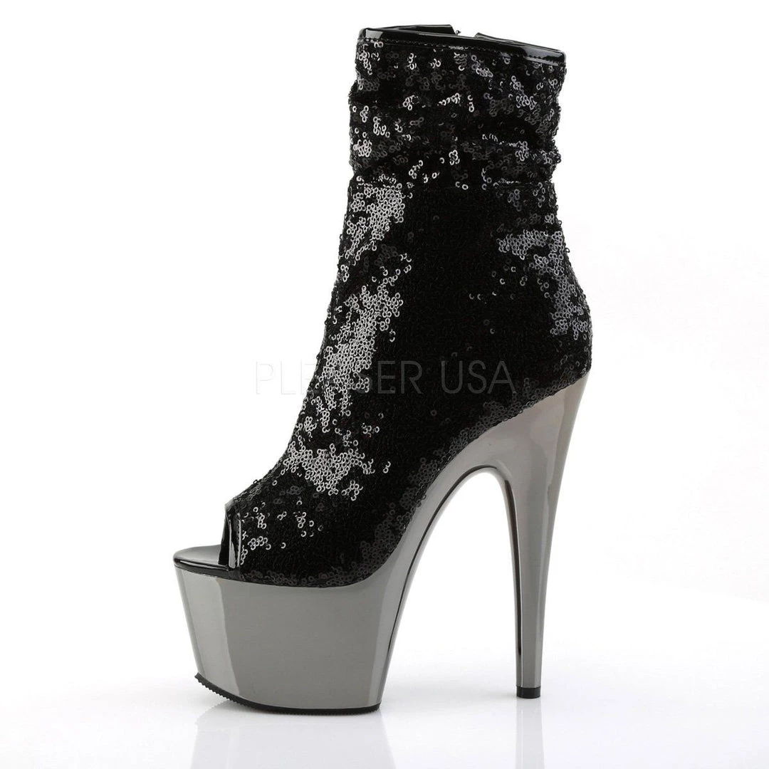Pleaser ADORE-1008SQ Black Sequins/Dark Pewter Ankle Boot Boots 5 Pleaser ADORE-1008SQ Black Sequins/Dark Pewter Ankle Boot Boots