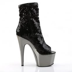 Pleaser ADORE-1008SQ Black Sequins/Dark Pewter Ankle Boot Boots 12 Pleaser ADORE-1008SQ Black Sequins/Dark Pewter Ankle Boot Boots