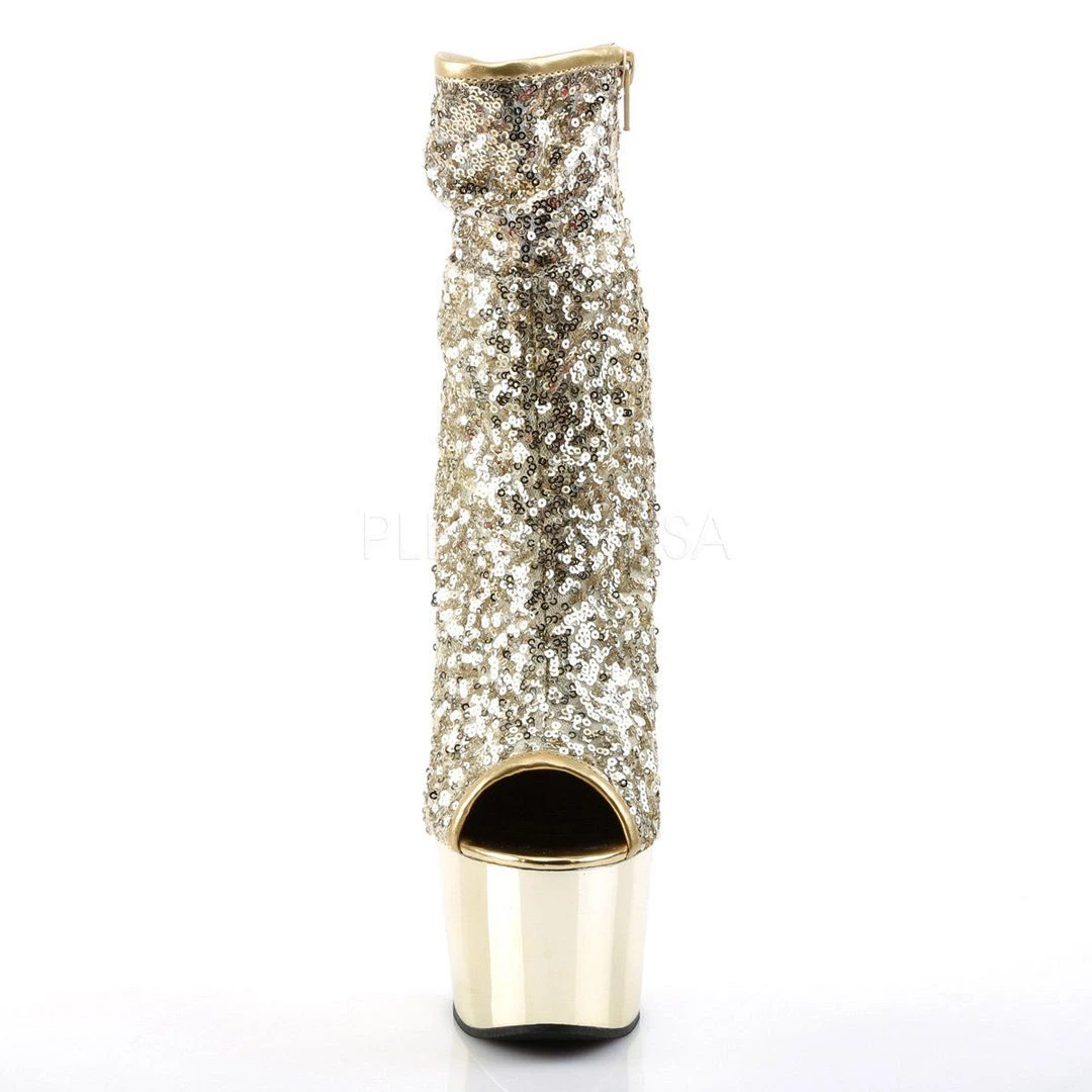 Pleaser ADORE-1008SQ Gold Sequins/Gold Chrome Ankle Boot Boots 4 Pleaser ADORE-1008SQ Gold Sequins/Gold Chrome Ankle Boot Boots