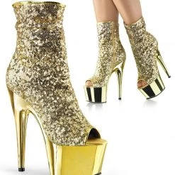 Pleaser ADORE-1008SQ Gold Sequins/Gold Chrome Ankle Boot Boots 13 Pleaser ADORE-1008SQ Gold Sequins/Gold Chrome Ankle Boot Boots