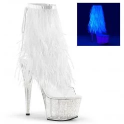 Pleaser Boots ADORE-1017MFF Clear-White Marabou Ankle Boot