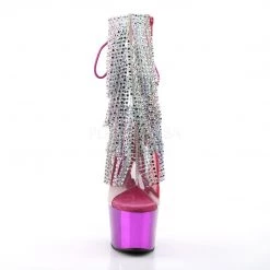 Pleaser Boots ADORE-1017RhinestoneF Clear-Multi/Fuchsia Chrome Ankle Boot