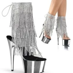 Pleaser ADORE-1017RhinestoneF Clear-Silver/Silver Chrome Ankle Boot