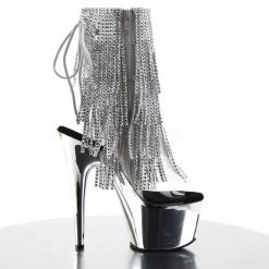 Pleaser ADORE-1017RhinestoneF Clear-Silver/Silver Chrome Ankle Boot