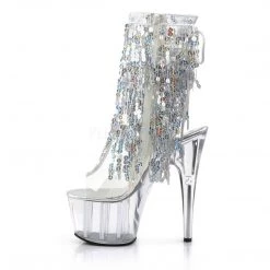 Pleaser ADORE-1017SQF Clear-Sliver Holo/Clear Ankle Boot
