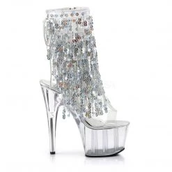 Pleaser ADORE-1017SQF Clear-Sliver Holo/Clear Ankle Boot