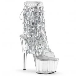 Pleaser ADORE-1017SQF Clear-Sliver Holo/Clear Ankle Boot