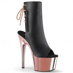 Pleaser ADORE-1018 Black Faux Leather/Rose Gold Chrome Ankle Boot