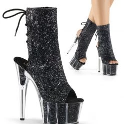 Pleaser ADORE-1018G Black Glitter/Black Glitter Ankle Boot Boots