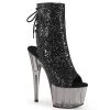Pleaser ADORE-1018GT Black Glitter/Smoke Tinted Ankle Boot