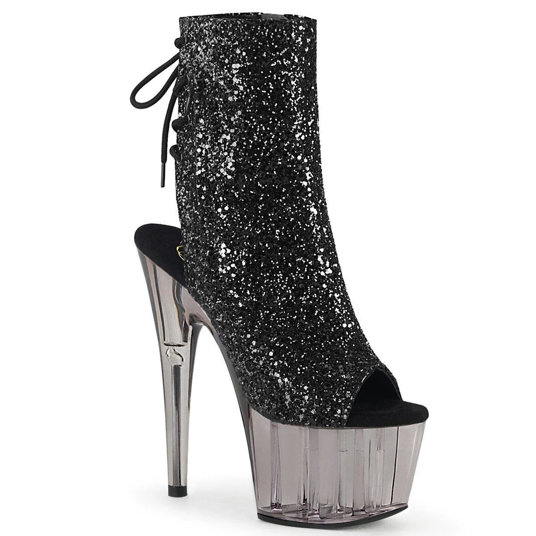 Pleaser ADORE-1018GT Black Glitter/Smoke Tinted Ankle Boot 3 Pleaser ADORE-1018GT Black Glitter/Smoke Tinted Ankle Boot