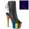 Pleaser ADORE-1018RC-02 Black Faux Leather/Rainbow Chrome Ankle Boot