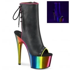 Pleaser ADORE-1018RC-02 Black Faux Leather/Rainbow Chrome Ankle Boot