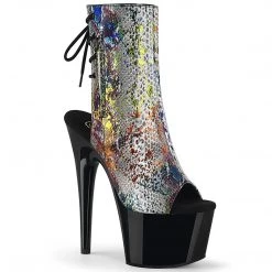 Pleaser ADORE-1018SP Multi-Color Snake Print/Black Ankle Boot