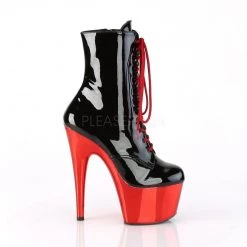 Pleaser ADORE-1020 Black Patent/Red Chrome Ankle Boot Boots
