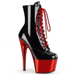 Pleaser ADORE-1020 Black Patent/Red Chrome Ankle Boot Boots