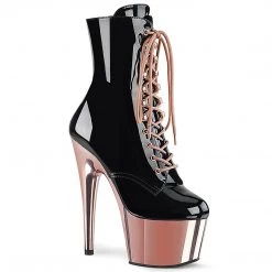 Pleaser ADORE-1020 Black Patent/Rose Gold Chrome Ankle Boot