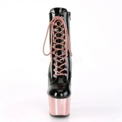 Pleaser ADORE-1020 Black Patent/Rose Gold Chrome Ankle Boot