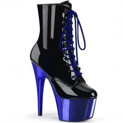 Pleaser ADORE-1020 Black Patent/Royal Blue Chrome Ankle Boot Boots