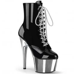 Pleaser ADORE-1020 Black Patent/Silver Chrome Ankle Boot