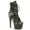 Pleaser ADORE-1020CAMO Green Camo Fabric/Dark Olive Matte Ankle Boot