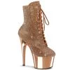 Pleaser Boots ADORE-1020CHRS Rose Gold Rhinestone Chrome Ankle Boot