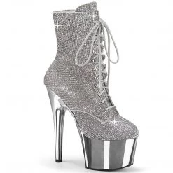 Pleaser Boots ADORE-1020CHRS Silver Rhinestone Chrome Ankle Boot
