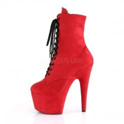 Pleaser ADORE-1020FS Red Faux Suede/Red Faux Suede Ankle Boot