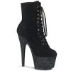 Pleaser Boots ADORE-1020FSMG Black Faux Suede/Black Multi Mini Glitter Ankle Boot