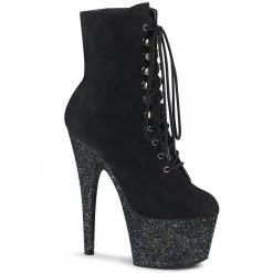 Pleaser Boots ADORE-1020FSMG Black Faux Suede/Black Multi Mini Glitter Ankle Boot