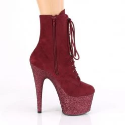 Pleaser ADORE-1020FSMG Burgundy Faux Suede/Burgundy Multi Mini Gltr Ankle Boot