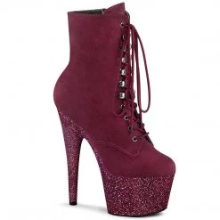 Pleaser ADORE-1020FSMG Burgundy Faux Suede/Burgundy Multi Mini Gltr Ankle Boot