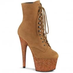 Pleaser Boots ADORE-1020FSMG Camel Faux Suede/Camel Multi Mini Glitter Ankle Boot