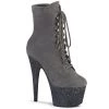 Pleaser ADORE-1020FSMG Grey Faux Suede/Grey Multi Mini Glitter Ankle Boot