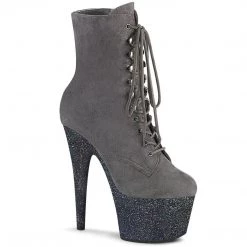 Pleaser ADORE-1020FSMG Grey Faux Suede/Grey Multi Mini Glitter Ankle Boot