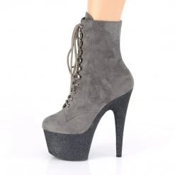Pleaser ADORE-1020FSMG Grey Faux Suede/Grey Multi Mini Glitter Ankle Boot