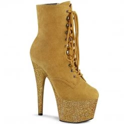 Pleaser ADORE-1020FSMG Mustard Faux Suede/Mustard Multi Mini Glitter Ankle Boot Boots