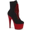 Pleaser ADORE-1020FSTT Black Faux Suede/Red Faux Suede Ankle Boot Boots
