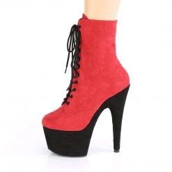 Pleaser Boots ADORE-1020FSTT Red Faux Suede/Black Faux Suede Ankle Boot