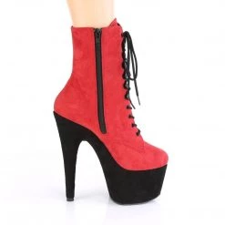 Pleaser Boots ADORE-1020FSTT Red Faux Suede/Black Faux Suede Ankle Boot