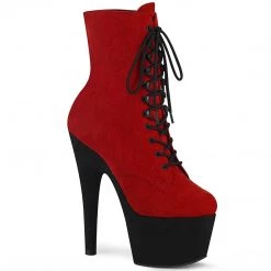 Pleaser Boots ADORE-1020FSTT Red Faux Suede/Black Faux Suede Ankle Boot