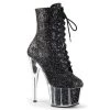 Pleaser ADORE-1020G Black Glitter/Black Glitter Ankle Boot