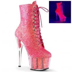 Pleaser ADORE-1020G Neon Pink Glitter/Neon Pink Glitter Ankle Boot