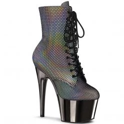 Pleaser ADORE-1020HFN Silver Holo/Pewter Chrome Ankle Boot Boots