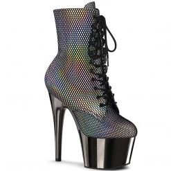 Pleaser ADORE-1020HFN Silver Holo/Pewter Chrome Ankle Boot Boots