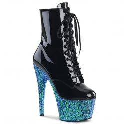 Pleaser ADORE-1020LG Black Patent/Blue Multi Glitter Ankle Boot Boots