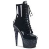 Pleaser Boots ADORE-1020LG Black Patent Multi Glitter Ankle Boot