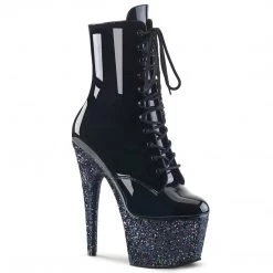 Pleaser Boots ADORE-1020LG Black Patent Multi Glitter Ankle Boot