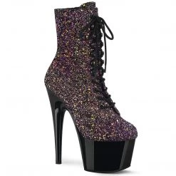 Pleaser Boots ADORE-1020LG Purple Multi Glitter/Black Ankle Boot